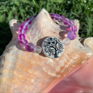 Handmade Opal Matte Purple Cream Tree Bracelet
